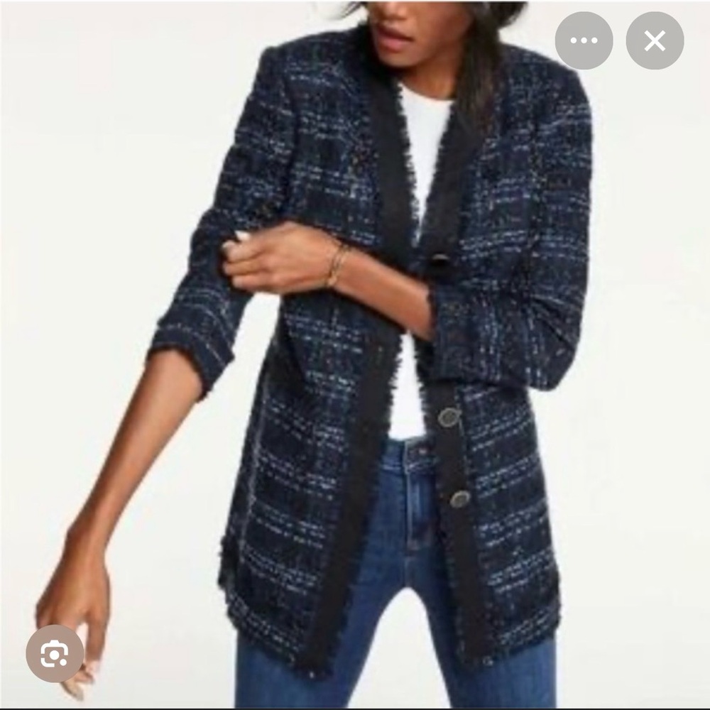Ann Taylor Women's Black and Blue tweed festive blazer size 6